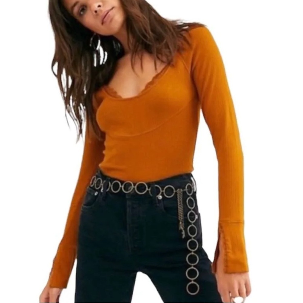 Free People Long Sleeve Top Cotton Layering Autumn Pearl Size Small